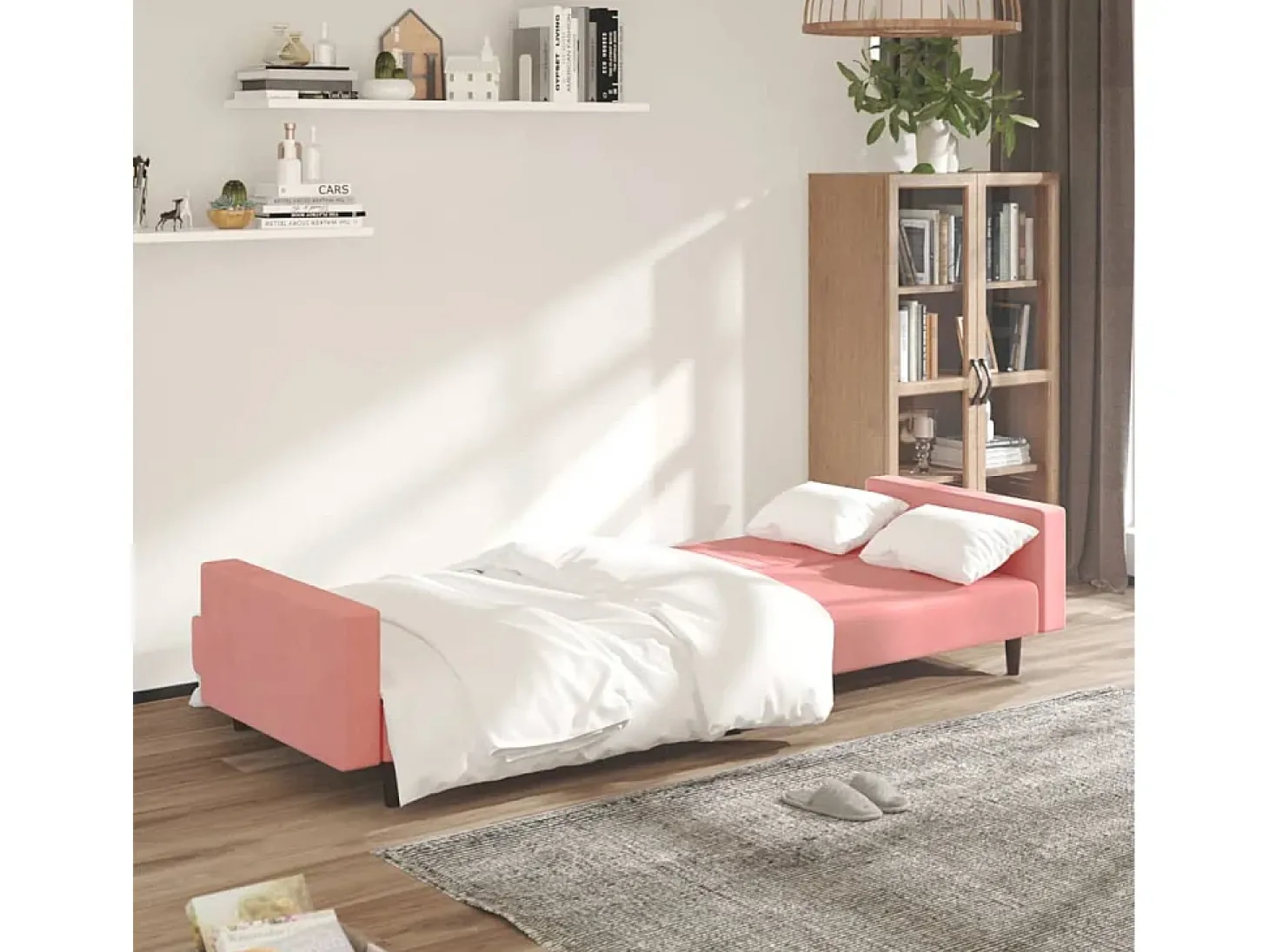 Sofá-cama de 2 lugares veludo rosa PT989431