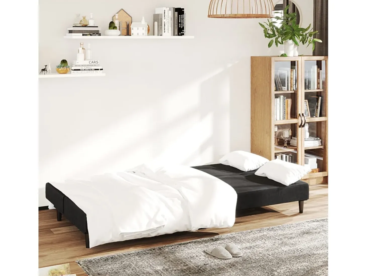 Sofá-cama de 2 lugares veludo preto PT298685
