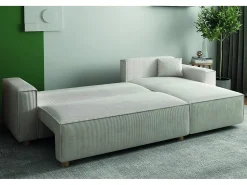 Sofá-Cama de Canto 4 Lugares Veludo Cotelê Bege COSY - Elegante e Versátil