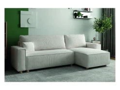 Sofá-Cama de Canto 4 Lugares Veludo Cotelê Bege COSY - Elegante e Versátil