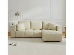 Sofá-cama de canto conversível de 4 lugares em veludo bege BRIGHTON com baú - Estilo contemporâneo, estrutura em madeira maciça