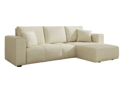 Sofá-cama de canto conversível de 4 lugares em veludo bege BRIGHTON com baú - Estilo contemporâneo, estrutura em madeira maciça