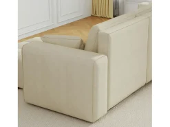 Sofá-cama de canto conversível de 4 lugares em veludo bege BRIGHTON com baú - Estilo contemporâneo, estrutura em madeira maciça