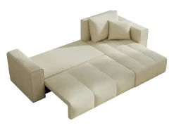 Sofá-cama de canto conversível de 4 lugares em veludo bege BRIGHTON com baú - Estilo contemporâneo, estrutura em madeira maciça