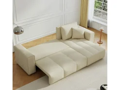 Sofá-cama de canto conversível de 4 lugares em veludo bege BRIGHTON com baú - Estilo contemporâneo, estrutura em madeira maciça
