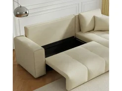 Sofá-cama de canto conversível de 4 lugares em veludo bege BRIGHTON com baú - Estilo contemporâneo, estrutura em madeira maciça
