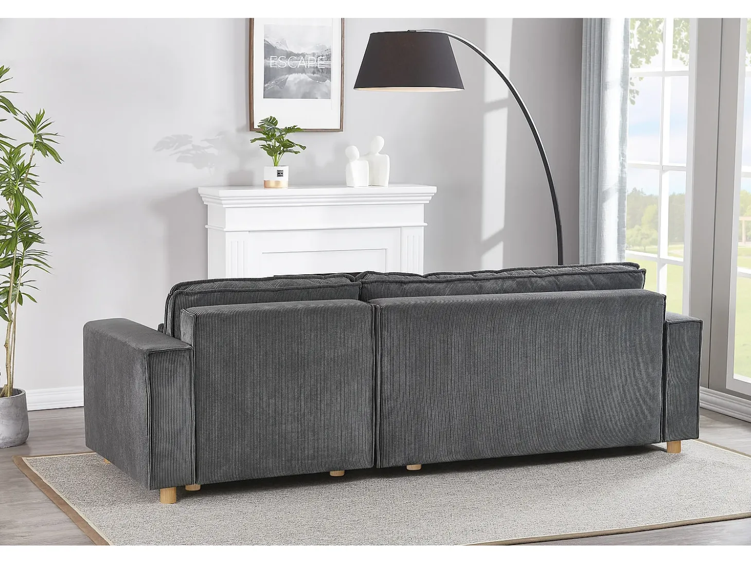 Sofá-Cama de Canto Conversível 4 Lugares Veludo Cotelê Cinza COSY - Design Elegante e Versátil