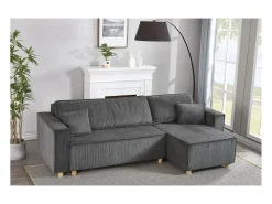 Sofá-Cama de Canto Conversível 4 Lugares Veludo Cotelê Cinza COSY - Design Elegante e Versátil
