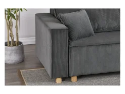 Sofá-Cama de Canto Conversível 4 Lugares Veludo Cotelê Cinza COSY - Design Elegante e Versátil