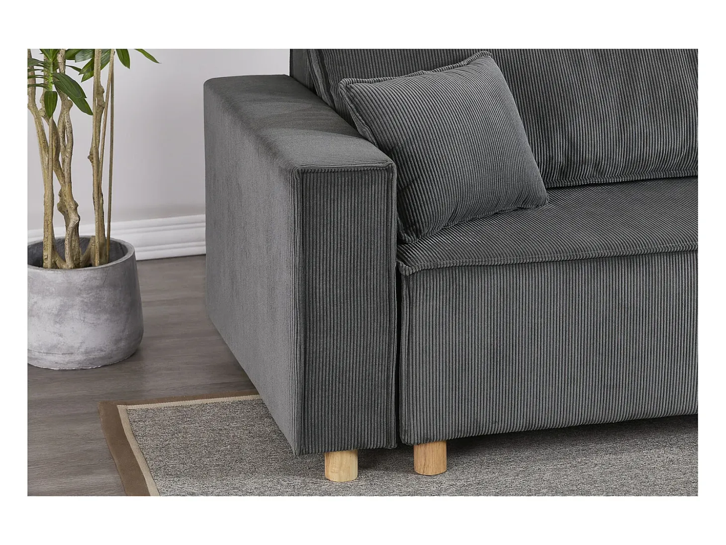 Sofá-Cama de Canto Conversível 4 Lugares Veludo Cotelê Cinza COSY - Design Elegante e Versátil