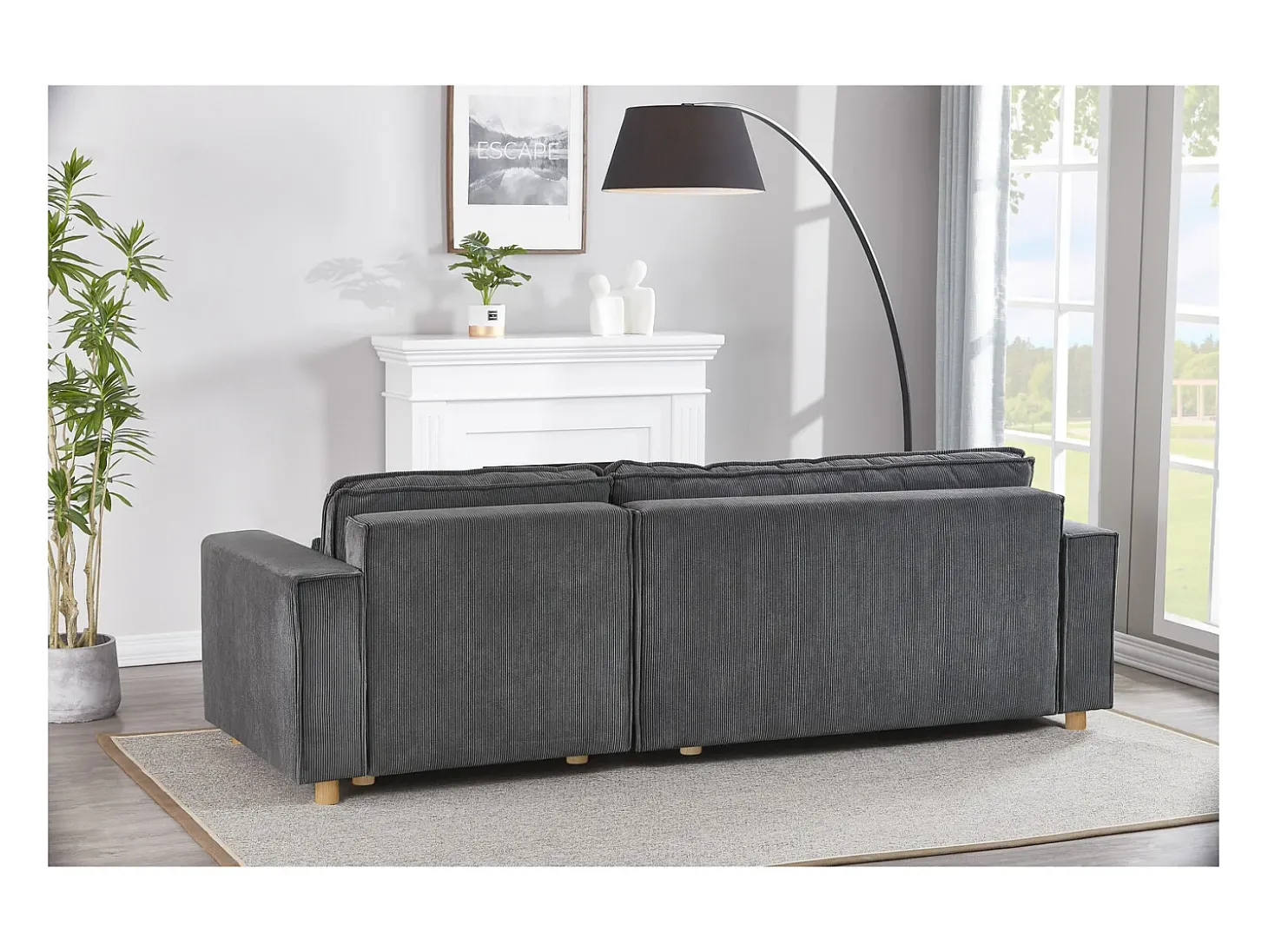 Sofá-Cama de Canto Conversível 4 Lugares Veludo Cotelê Cinza COSY - Design Elegante e Versátil