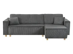 Sofá-Cama de Canto Conversível 4 Lugares Veludo Cotelê Cinza COSY - Design Elegante e Versátil