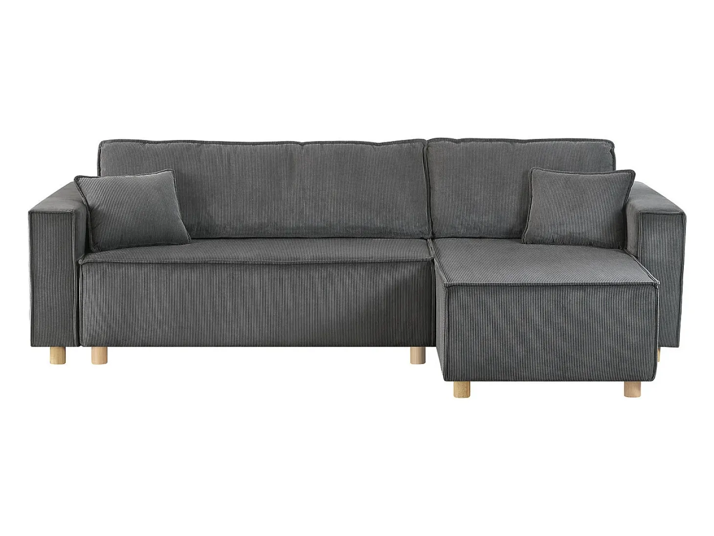 Sofá-Cama de Canto Conversível 4 Lugares Veludo Cotelê Cinza COSY - Design Elegante e Versátil