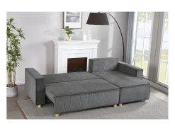 Sofá-Cama de Canto Conversível 4 Lugares Veludo Cotelê Cinza COSY - Design Elegante e Versátil