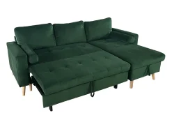 Sofá-cama de canto de 3 lugares JAMES em veludo verde
