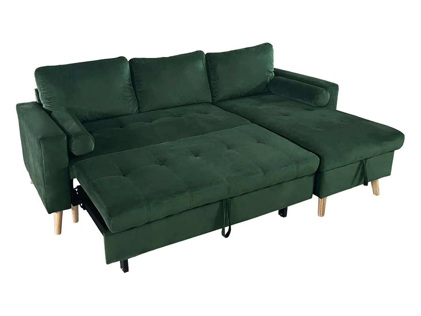 Sofá-cama de canto de 3 lugares JAMES em veludo verde