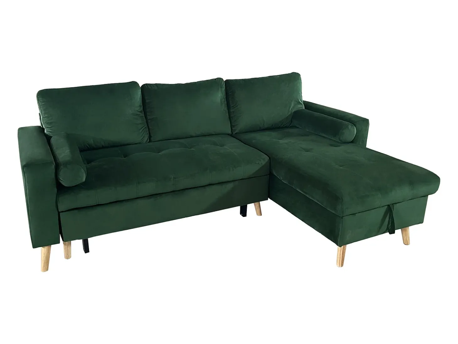 Sofá-cama de canto de 3 lugares JAMES em veludo verde