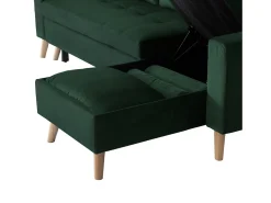 Sofá-cama de canto de 3 lugares JAMES em veludo verde