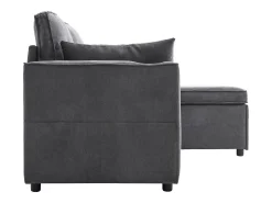 Sofá-cama de canto de 3 lugares com suporte para copos e espaço de arrumação - Tecido de algodão e linho cinzento