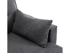 Sofá-cama de canto de 3 lugares com suporte para copos e espaço de arrumação - Tecido de algodão e linho cinzento