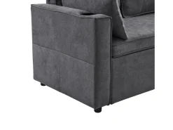 Sofá-cama de canto de 3 lugares com suporte para copos e espaço de arrumação - Tecido de algodão e linho cinzento