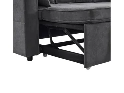 Sofá-cama de canto de 3 lugares com suporte para copos e espaço de arrumação - Tecido de algodão e linho cinzento