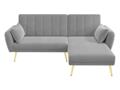 Sofá-cama de canto de 3 lugares com chaise longue e encosto ajustável - Veludo cinzento