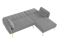 Sofá-cama de canto de 3 lugares com chaise longue e encosto ajustável - Veludo cinzento