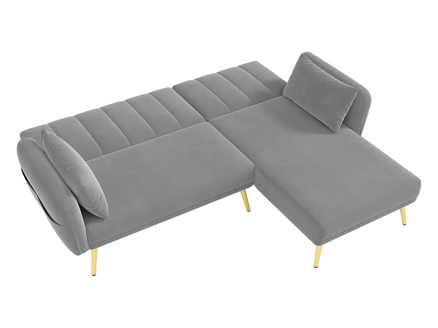 Sofá-cama de canto de 3 lugares com chaise longue e encosto ajustável - Veludo cinzento