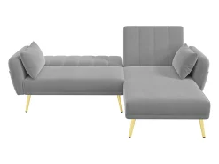 Sofá-cama de canto de 3 lugares com chaise longue e encosto ajustável - Veludo cinzento