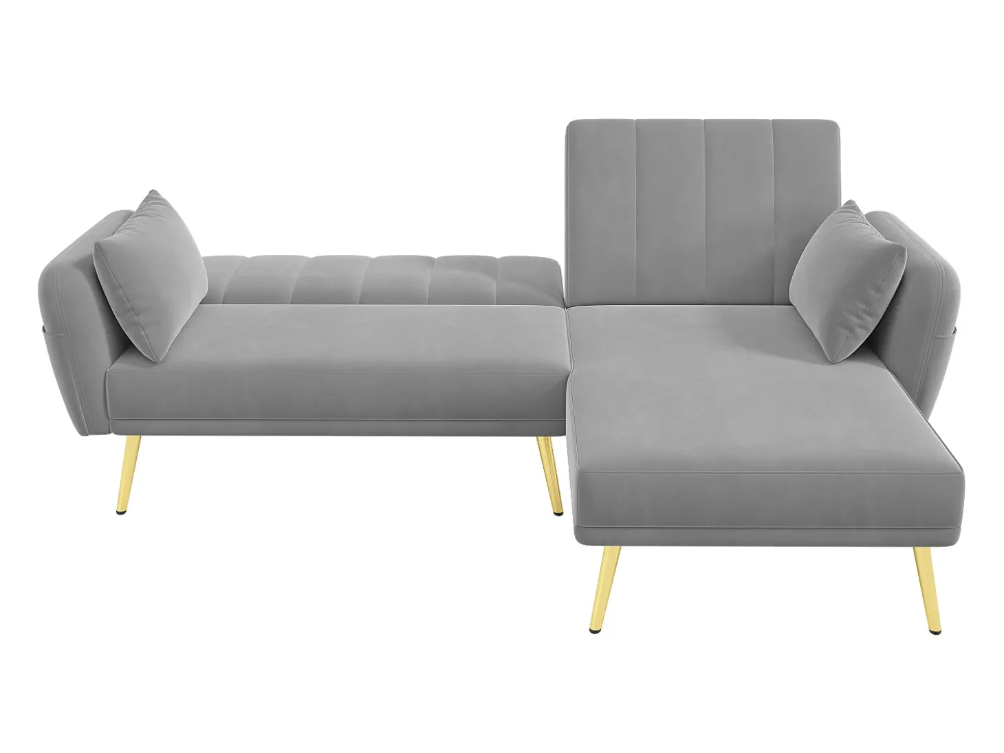 Sofá-cama de canto de 3 lugares com chaise longue e encosto ajustável - Veludo cinzento
