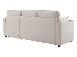Sofá-cama de canto de 3 lugares com suporte para copos e espaço de arrumação - Tecido de algodão e linho bege