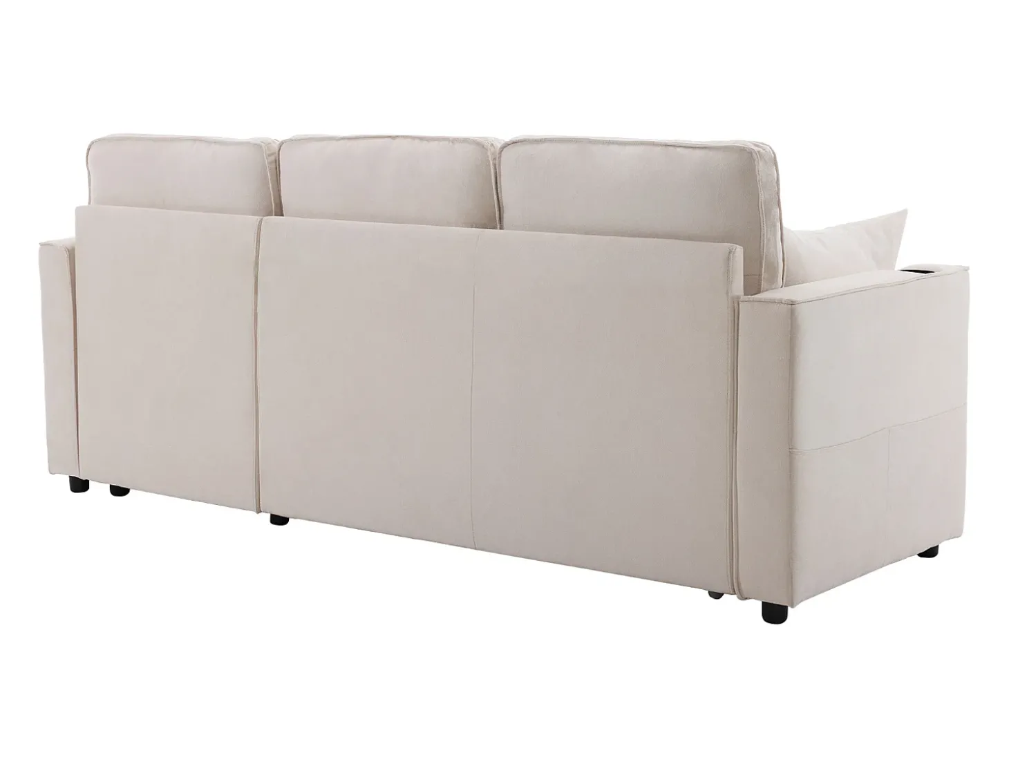 Sofá-cama de canto de 3 lugares com suporte para copos e espaço de arrumação - Tecido de algodão e linho bege