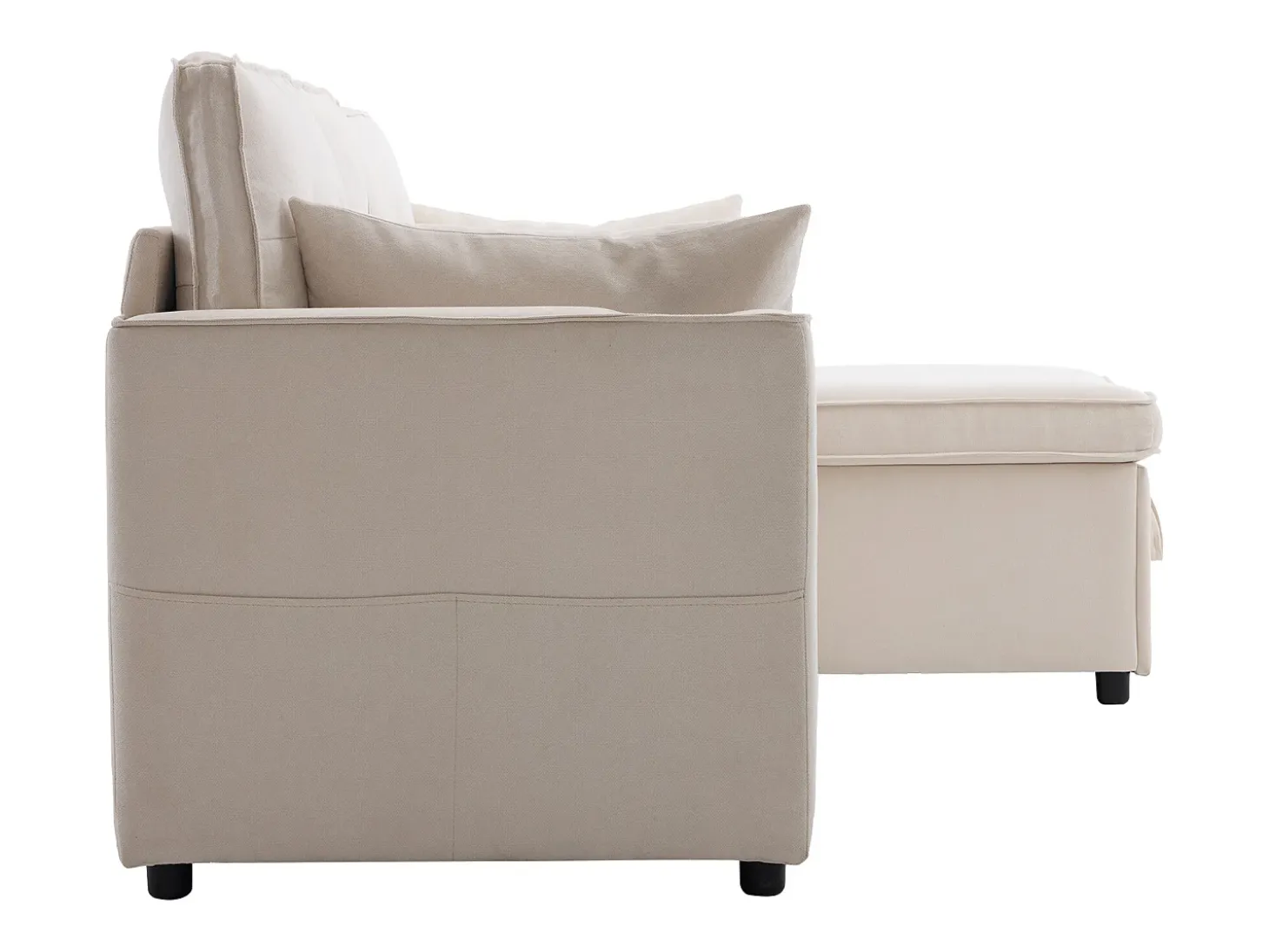 Sofá-cama de canto de 3 lugares com suporte para copos e espaço de arrumação - Tecido de algodão e linho bege