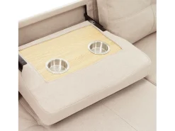 Sofá-cama de canto de 3 lugares em linho bege - Com compartimento de arrumação e suporte para copos embutido.