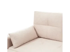 Sofá-cama de canto de 3 lugares em linho bege - Com compartimento de arrumação e suporte para copos embutido.