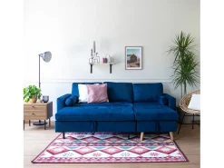 Sofá-cama de canto de 3 lugares JAMES em veludo azul
