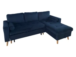 Sofá-cama de canto de 3 lugares JAMES em veludo azul