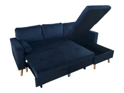 Sofá-cama de canto de 3 lugares JAMES em veludo azul