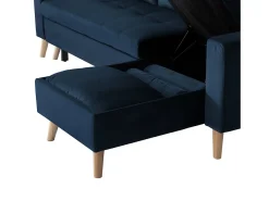 Sofá-cama de canto de 3 lugares JAMES em veludo azul