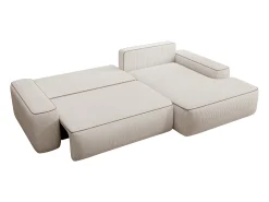 Sofá-cama de canto direito ZOMELA em veludo cotelê bege