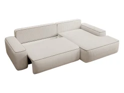 Sofá-cama de canto direito ZOMELA em veludo cotelê bege