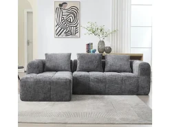 Sofá-cama de canto em tecido Chenille - 3 lugares - com 3 almofadas - Cinza - 250x158x60cm
