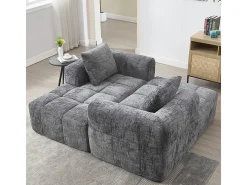 Sofá-cama de canto em tecido Chenille - 3 lugares - com 3 almofadas - Cinza - 250x158x60cm