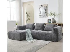 Sofá-cama de canto em tecido Chenille - 3 lugares - com 3 almofadas - Cinza - 250x158x60cm