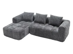 Sofá-cama de canto em tecido Chenille - 3 lugares - com 3 almofadas - Cinza - 250x158x60cm