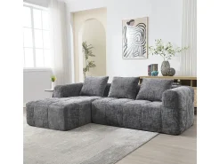 Sofá-cama de canto em tecido Chenille - 3 lugares - com 3 almofadas - Cinza - 250x158x60cm