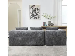 Sofá-cama de canto em tecido Chenille - 3 lugares - com 3 almofadas - Cinza - 250x158x60cm