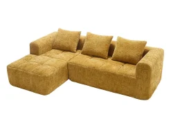 Sofá-cama de canto em tecido Chenille - 3 lugares - com 3 almofadas - Amarelo - 250x158x60cm