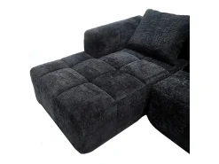 Sofá-cama de canto em tecido Chenille - 3 lugares - com 3 almofadas - Preto - 250x158x60cm